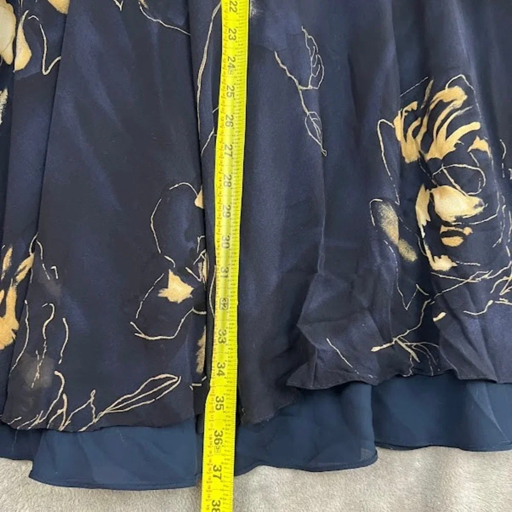 Vintage Dana B Maxi Skirt Womens 8 100% Silk Navy Blue Floral Fairy Whimsical